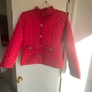 Jane Ashley Red Quilted Jacket‎ Button Front Collar Snap Closure Women's Medium
